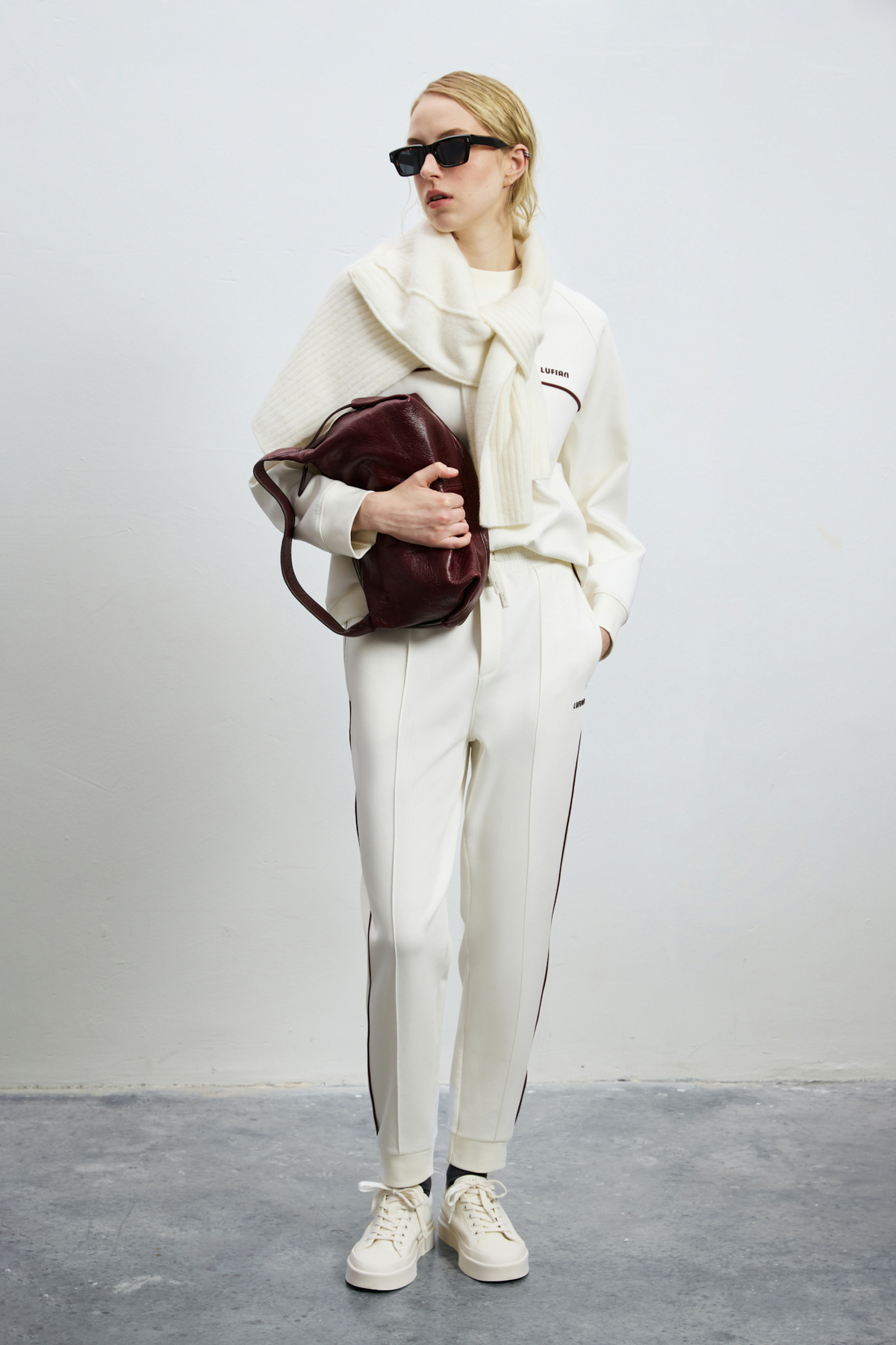Knitted Woman Tracksuit Off Whıte - LUFIAN