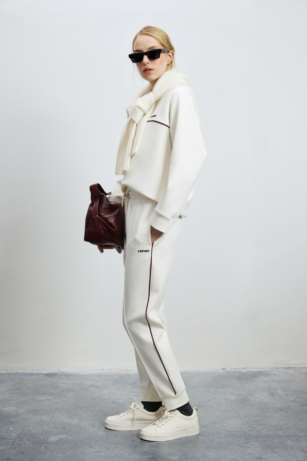 Knitted Woman Tracksuit Off Whıte - LUFIAN