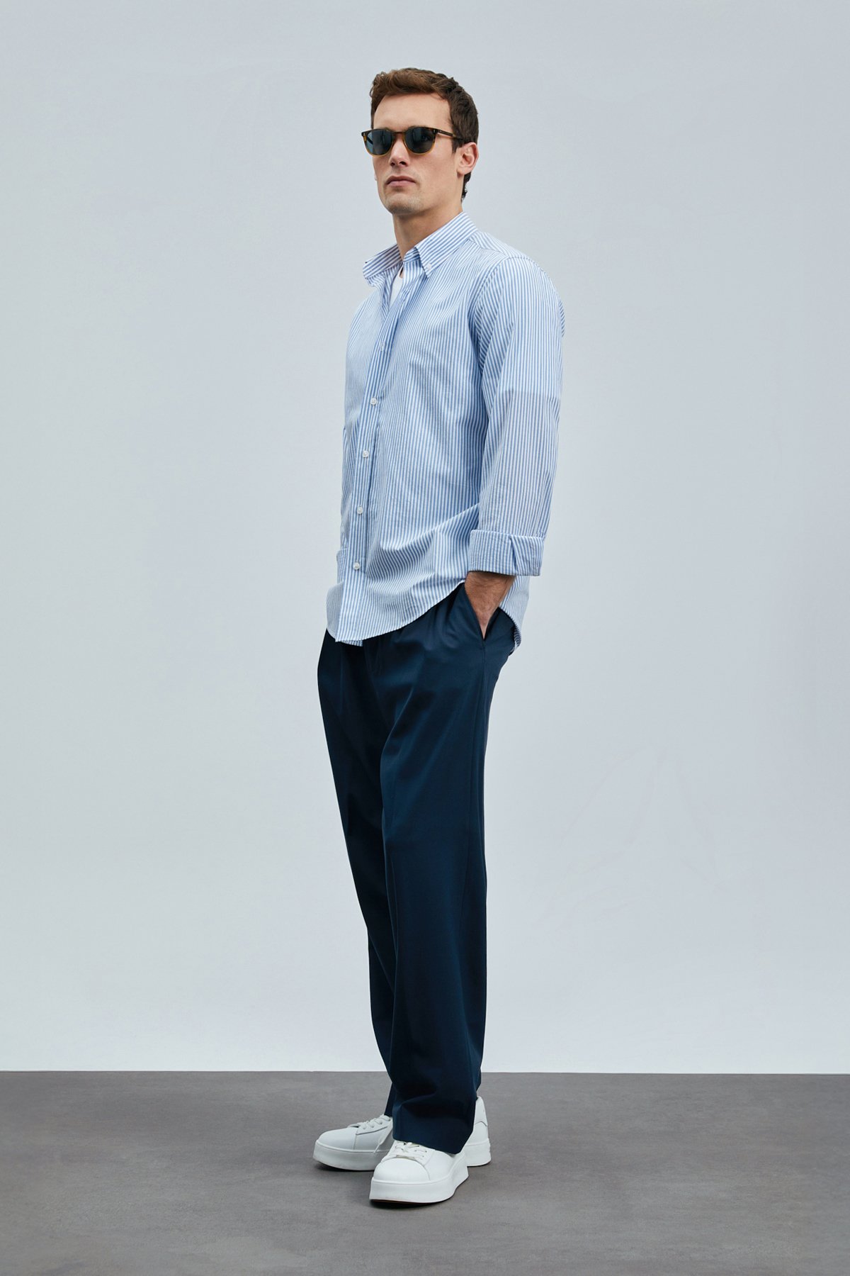 Charles Erkek Basic Gömlek Regular Fit Mavi - Lufian