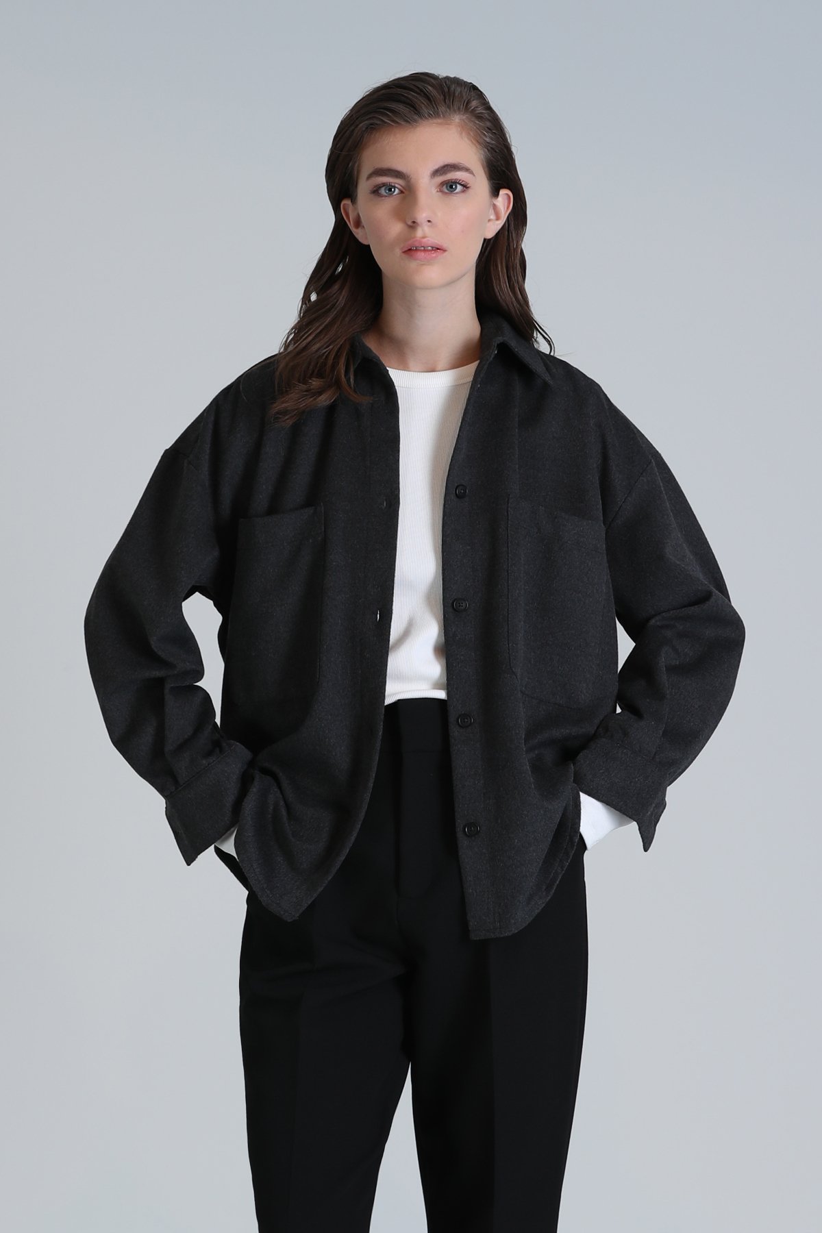 Chelsea Kadın Gömlek Regular Fit Antrasit - Lufian