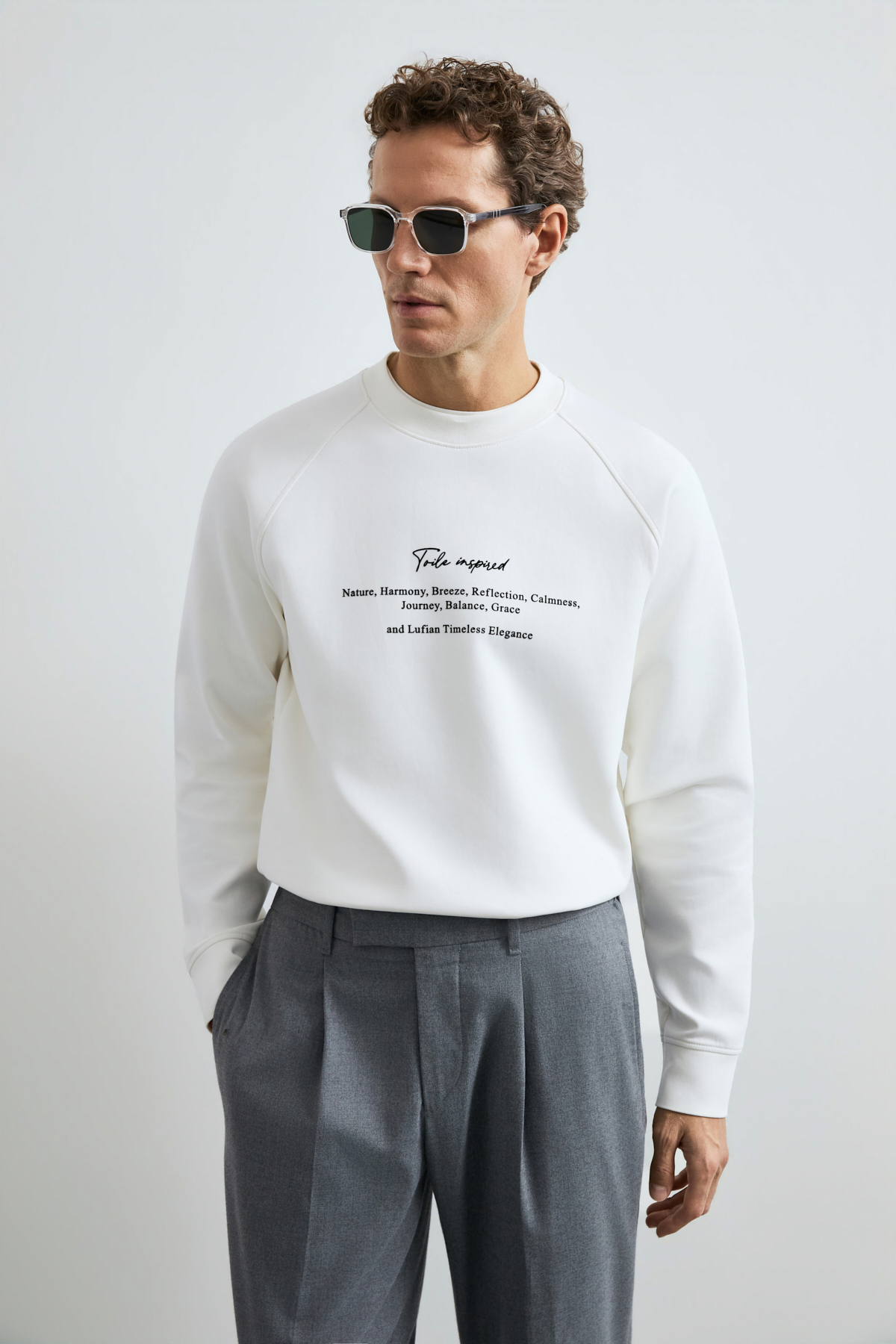 Cole Erkek Sweatshirt Kırık Beyaz - Lufian