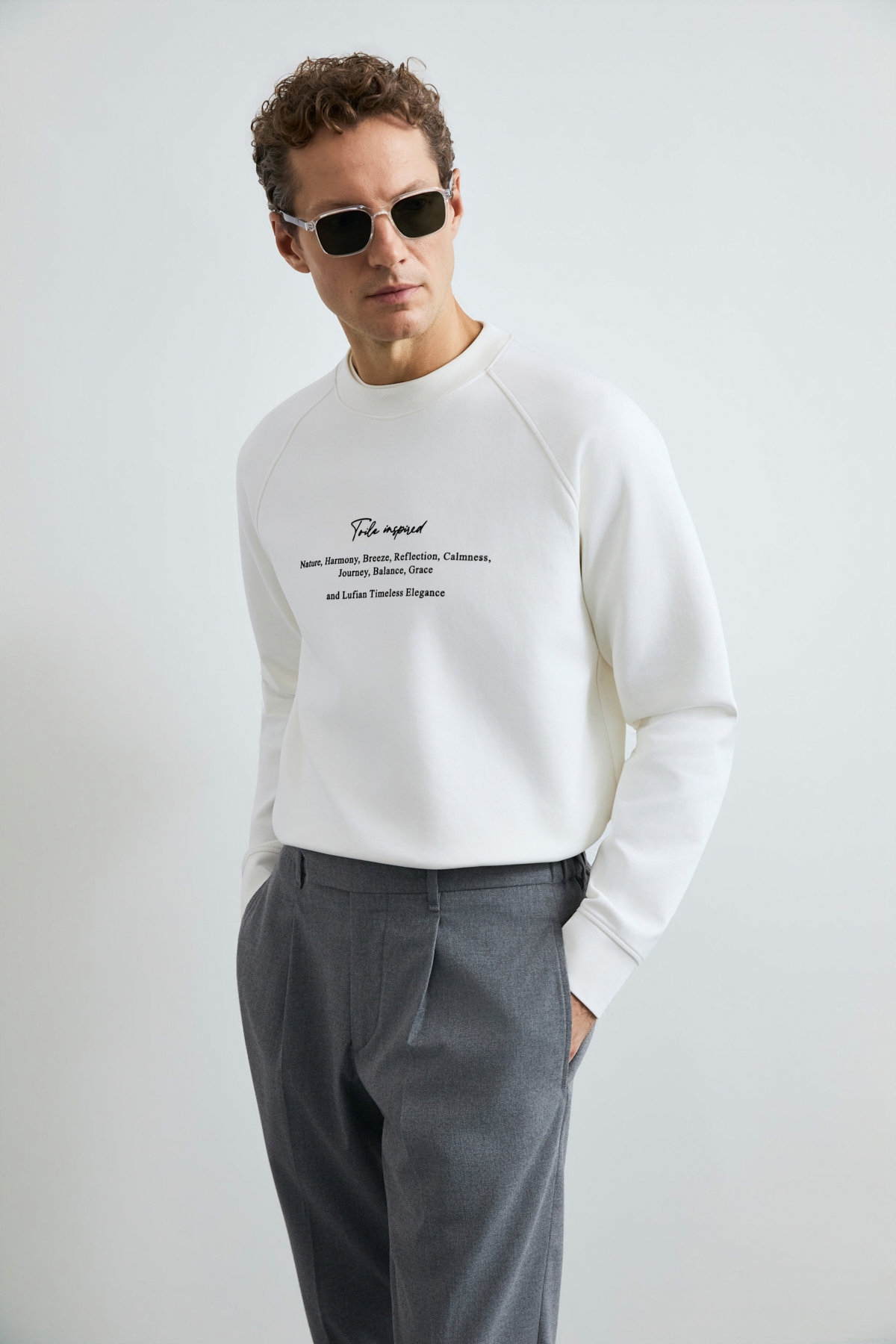 Cole Erkek Sweatshirt Kırık Beyaz - Lufian