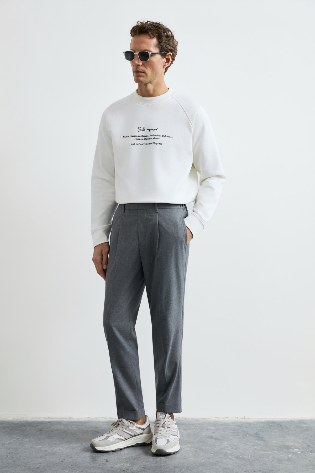 Cole Erkek Sweatshirt Kırık Beyaz - Lufian