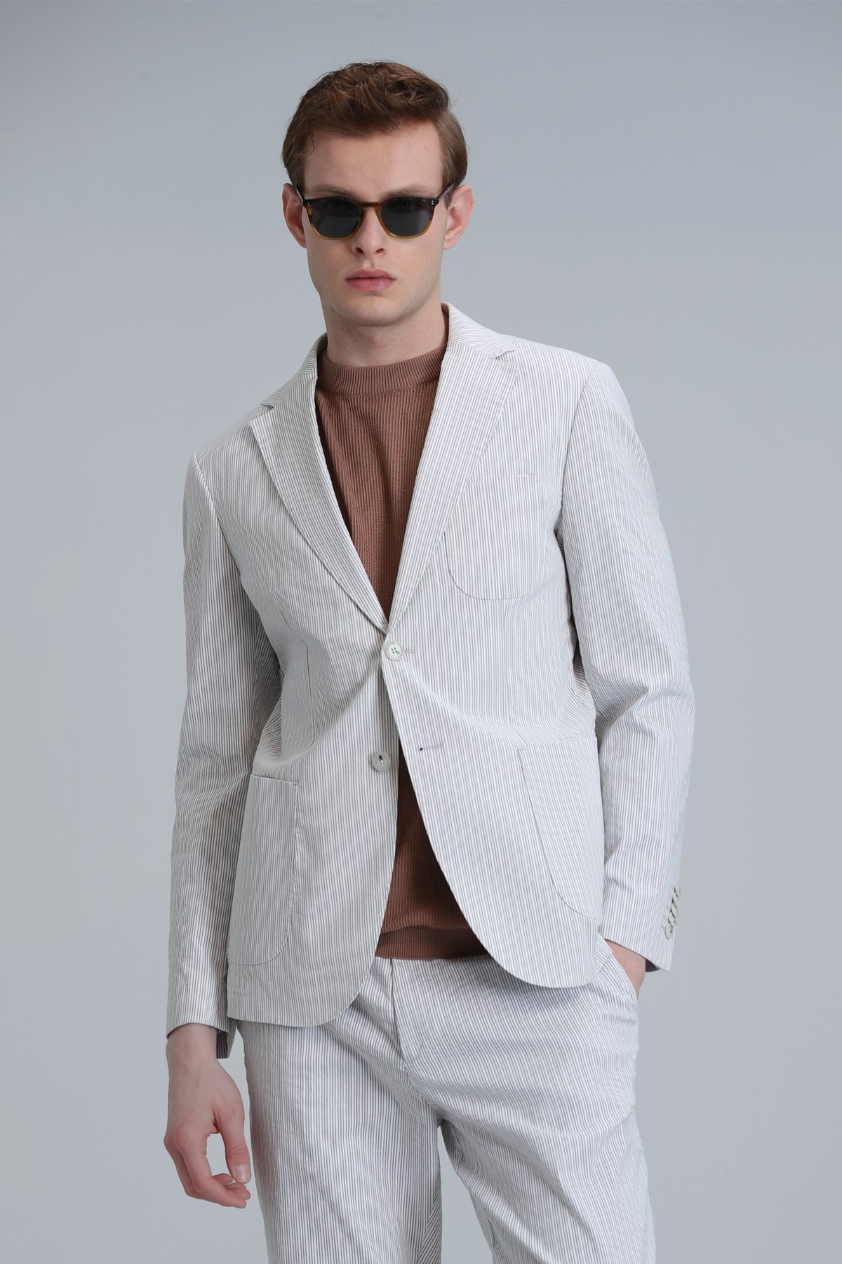 Cosby Spor Erkek Blazer Ceket Slim Fit Bej - Lufian