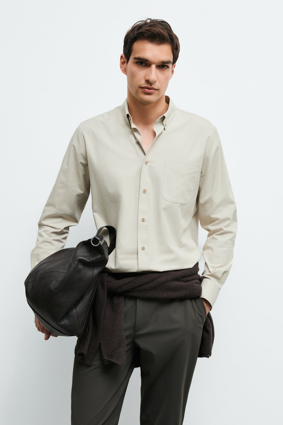 Danıel Men Basic Shirt Regular Fıt Lıght Beige - LUFIAN