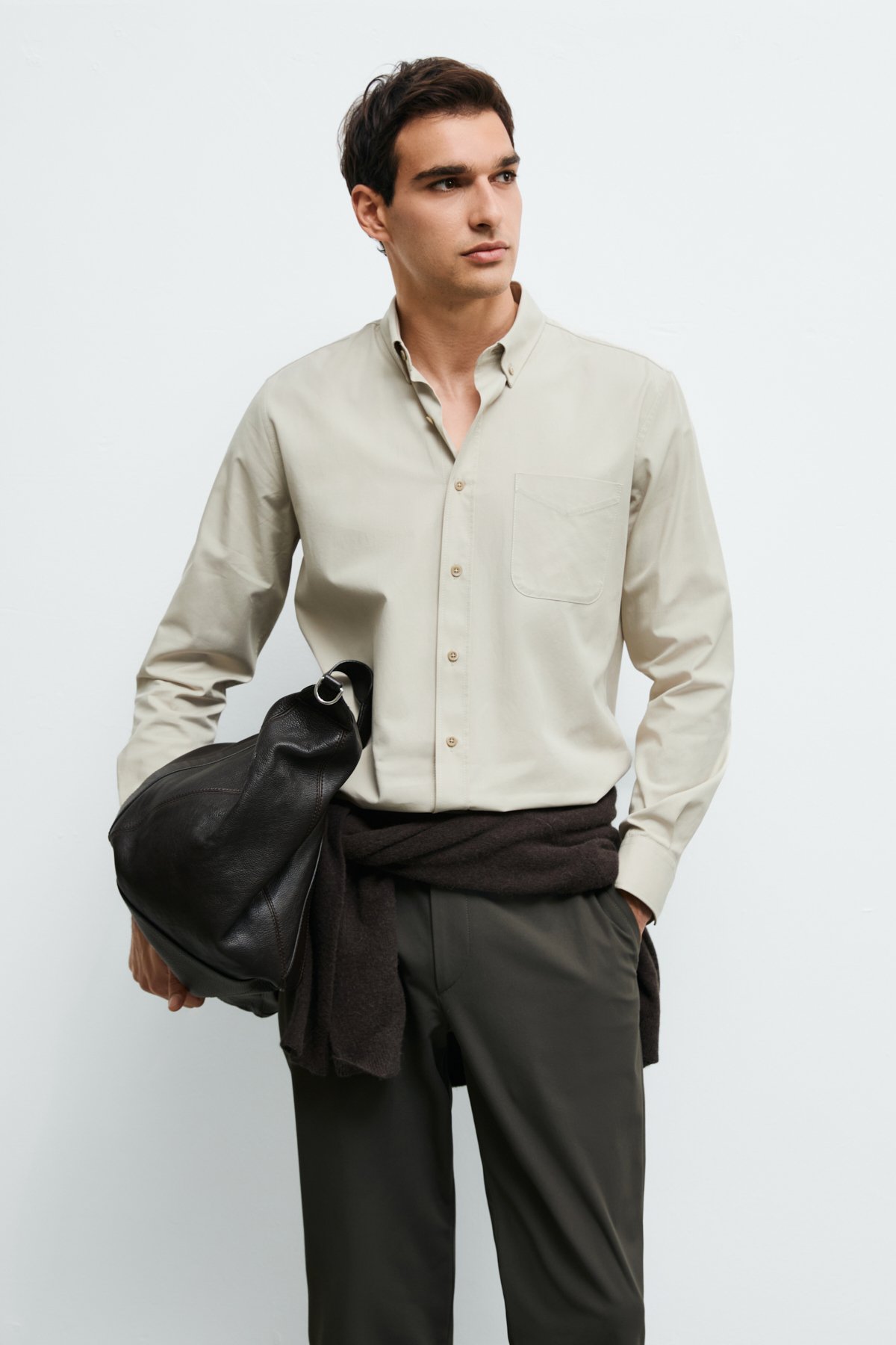 Danıel Men Basic Shirt Regular Fıt Lıght Beige - LUFIAN
