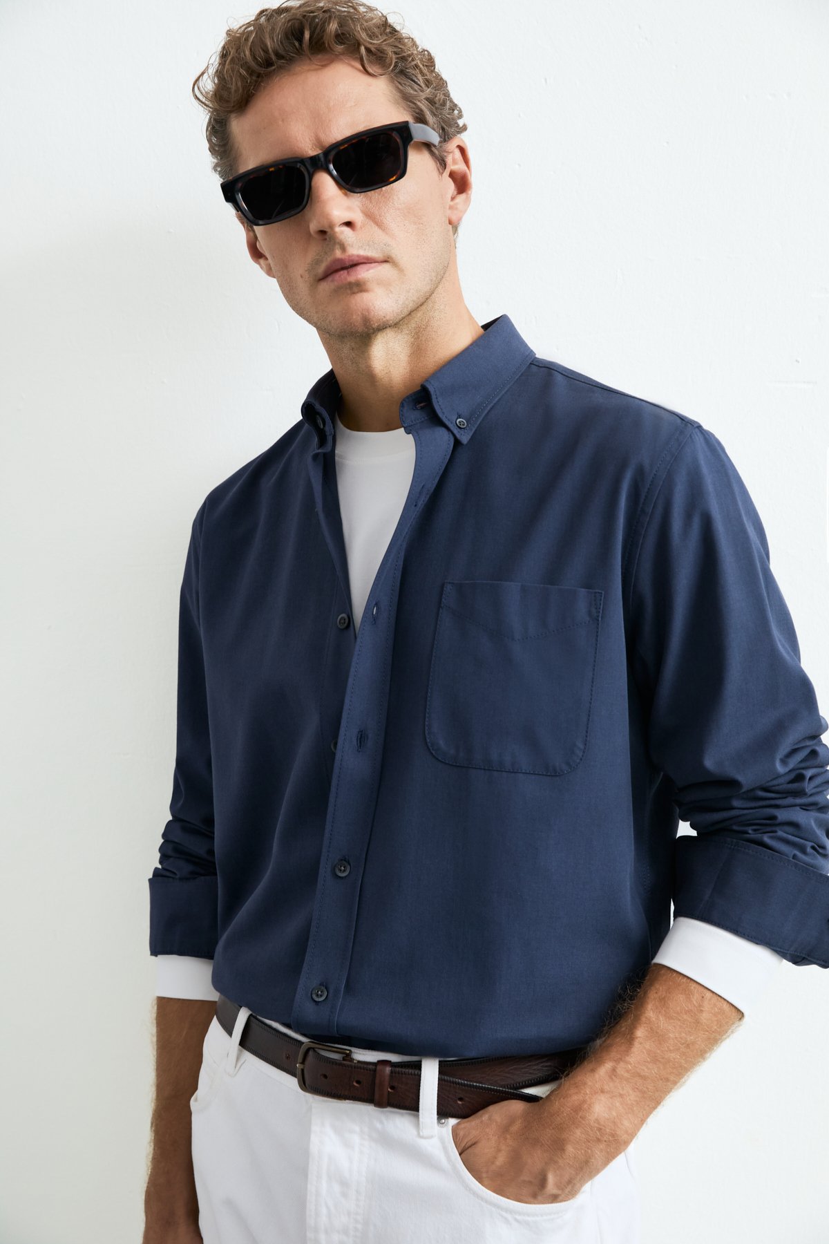 Danıel Men Basic Shirt Regular Fıt Navy - LUFIAN