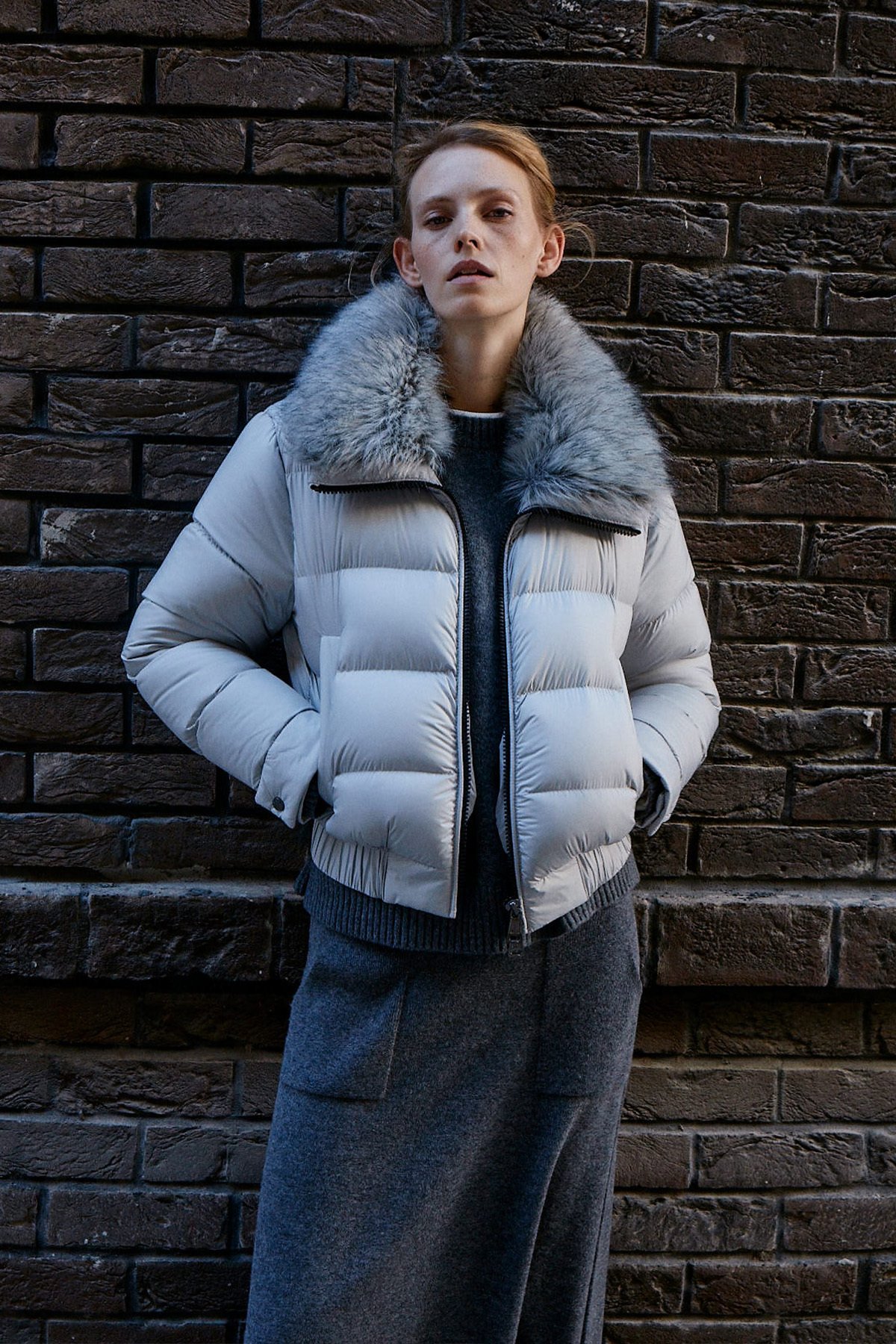 Daısy Kaz Tüyü Kadın Mont Gri - Lufian