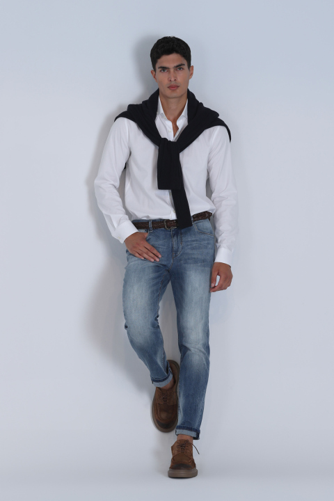 Danıel Erkek Basic Gömlek Slim Fit Beyaz - LUFIAN (1)