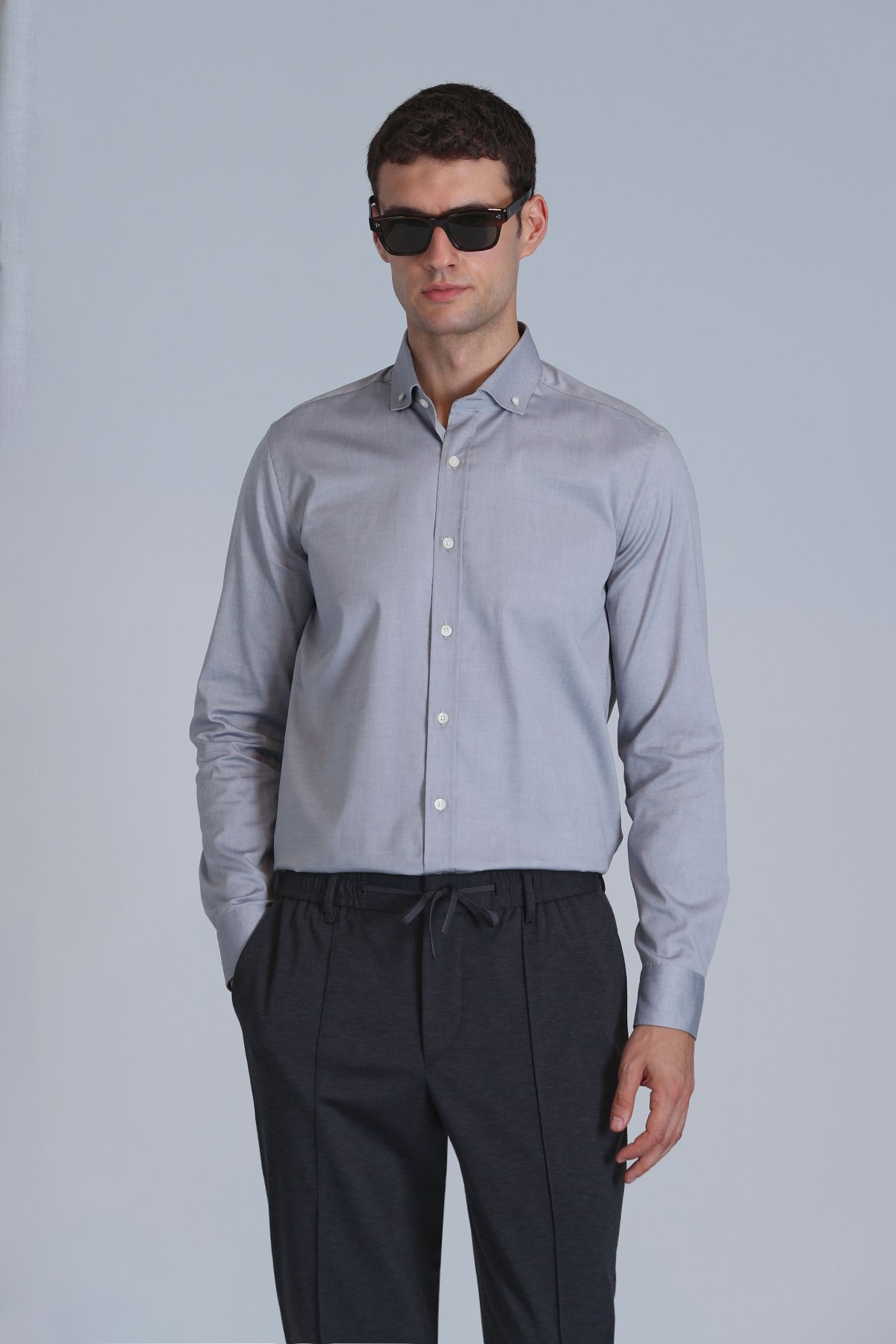 Danıel Erkek Basic Gömlek Slim Fit Gri - Lufian