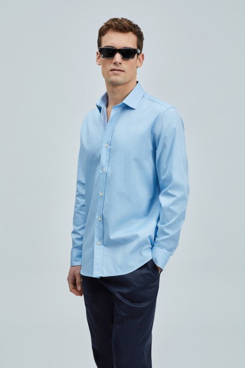 Danıel Men's Basic Shirt Regular Fit Blue - Lufian