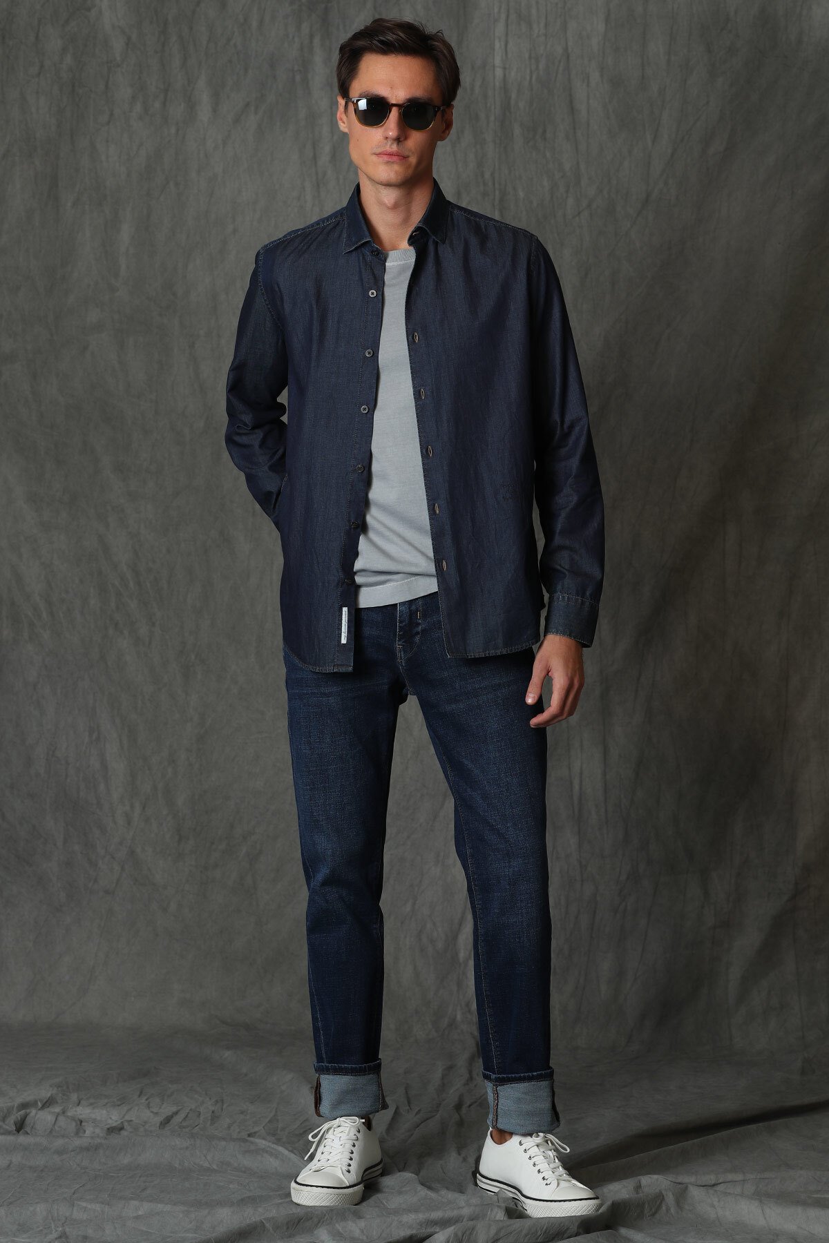 Danor Erkek Smart Gömlek Slim Fit Koyu Mavi - Lufian (1)