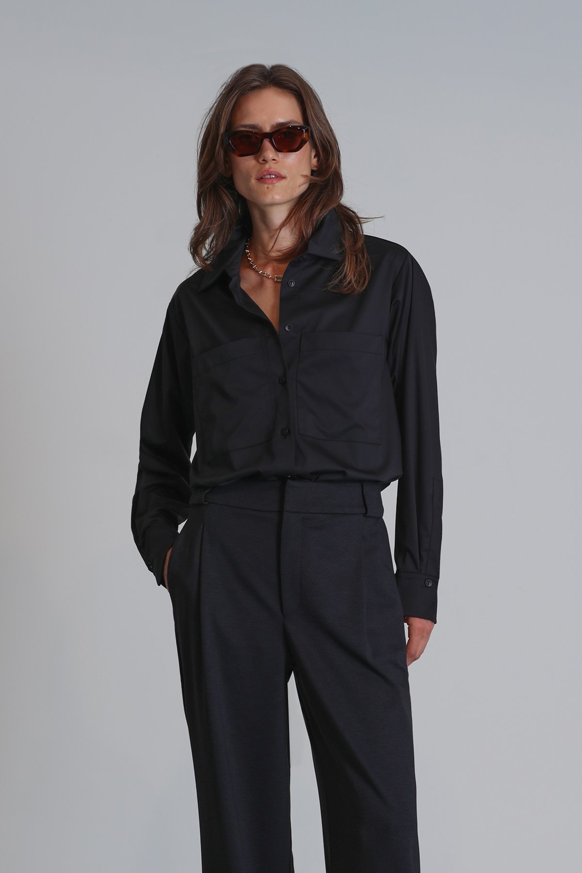 Darrel Women's Shirt Regular Fit Black - LUFIAN