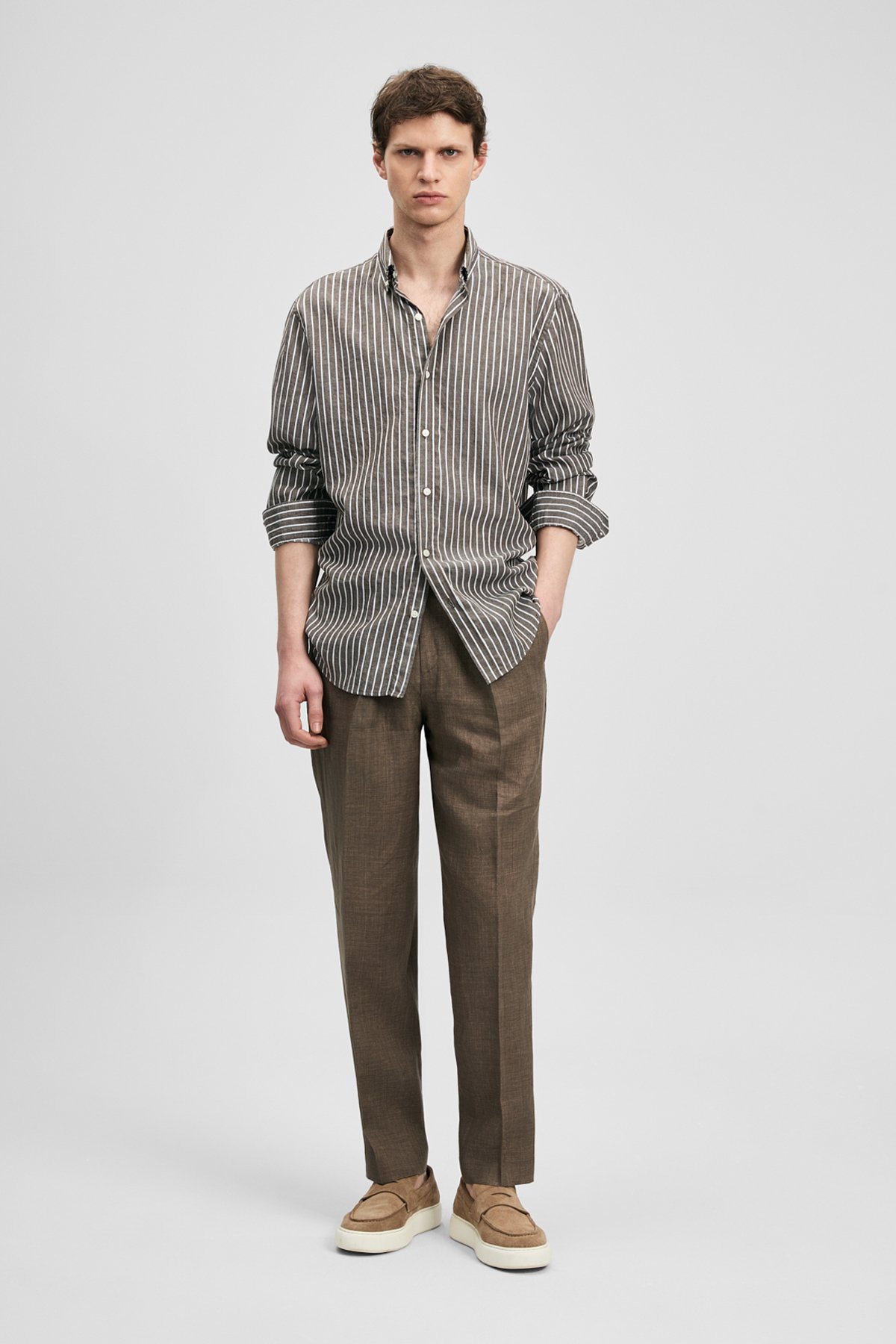 Amber Herren-Basic-Hemd Regular Fit Braun - LUFIAN