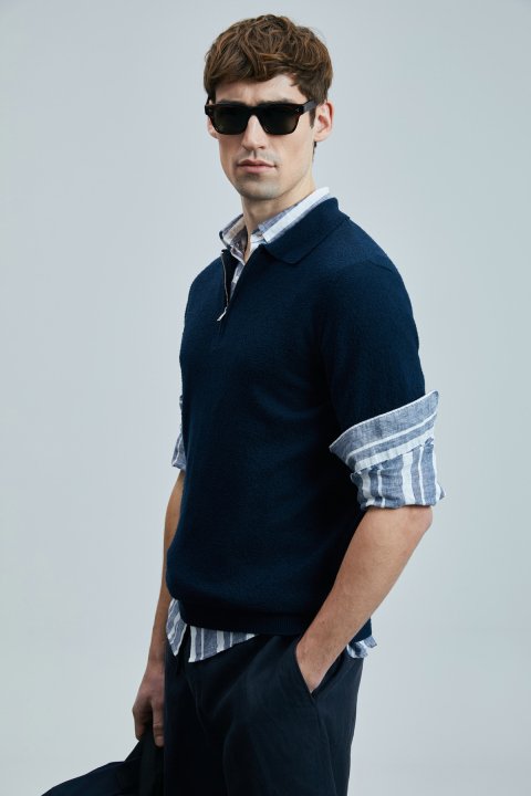 Aren Herren Baumwollpullover Marineblau - LUFIAN