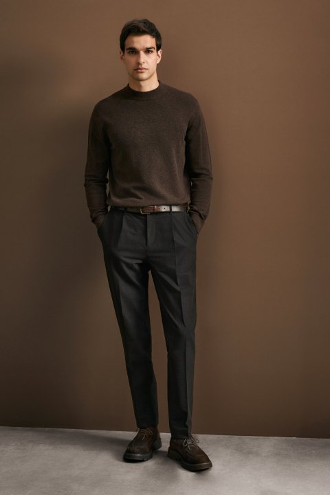 Armin Rundhals-Strickpullover aus Wollmischung Braun - Lufian