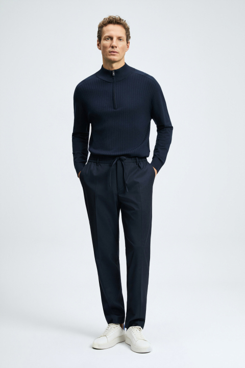 Asher Strickpullover mit Reißverschluss und Stehkragen Marineblau - LUFIAN