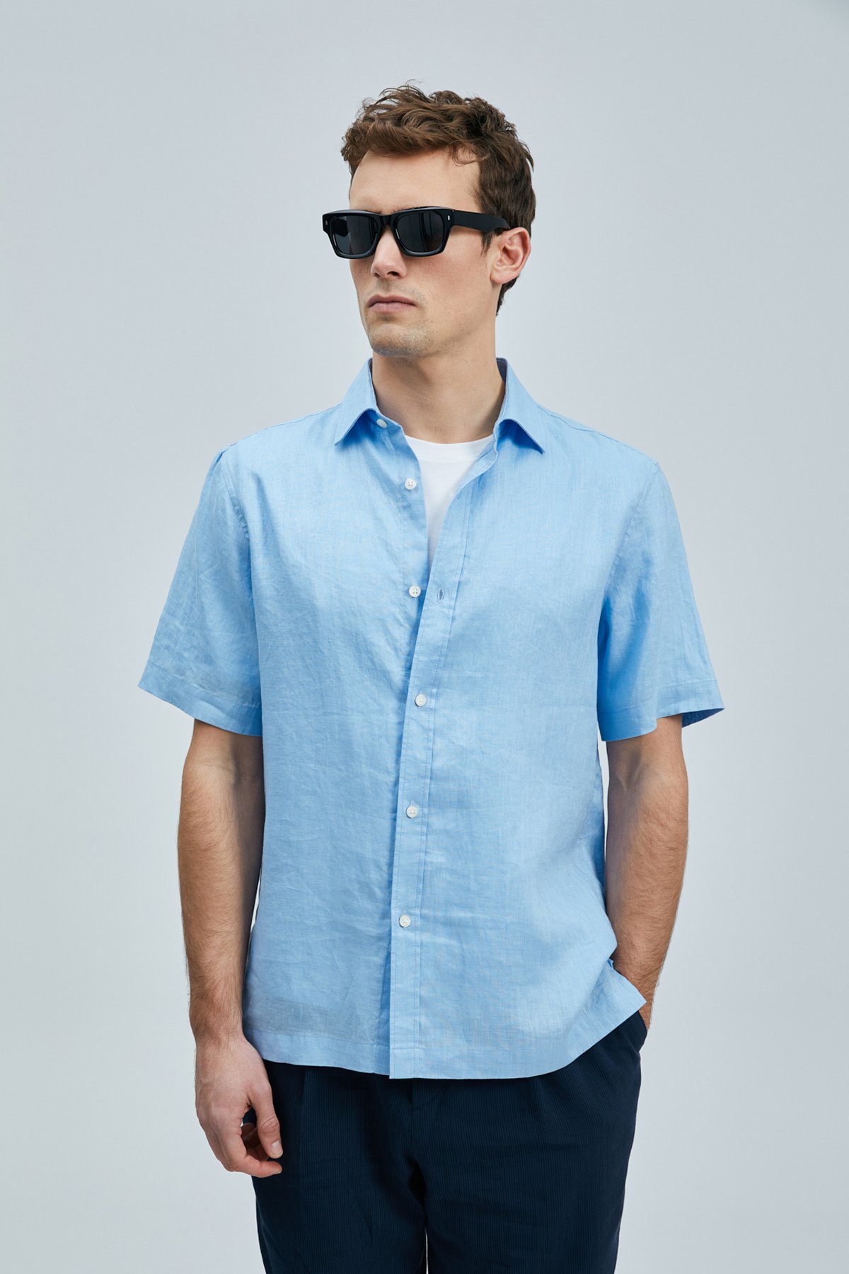 Bert Herren-Basic-Shirt Comfort Fit Blau - LUFIAN