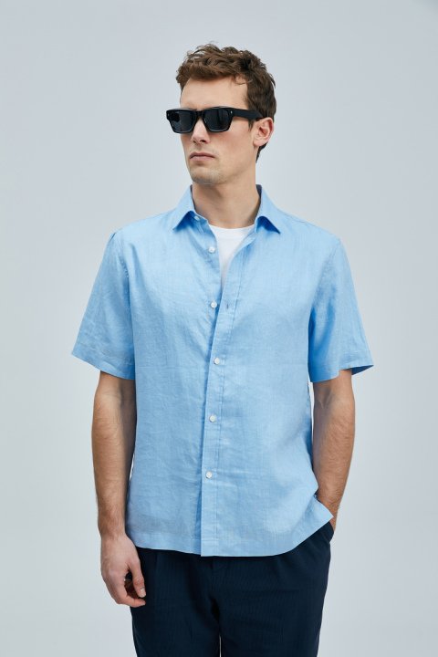 Bert Herren-Basic-Shirt Comfort Fit Blau - LUFIAN