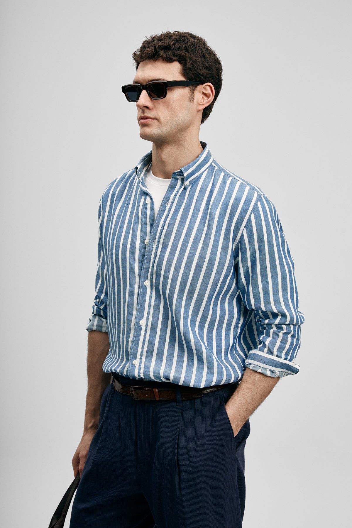 Kamer Herren-Basic-Hemd Regular Fit Blue - LUFIAN (1)