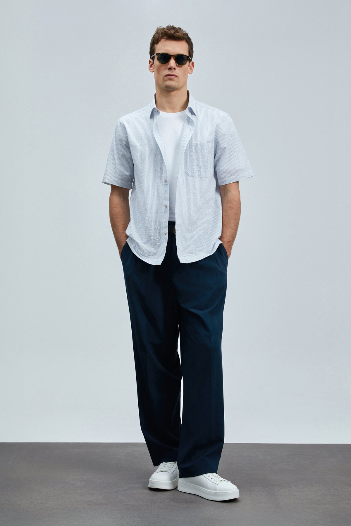 Kamer Herren-Basic-Hemd Regular Fit Marineblau - LUFIAN