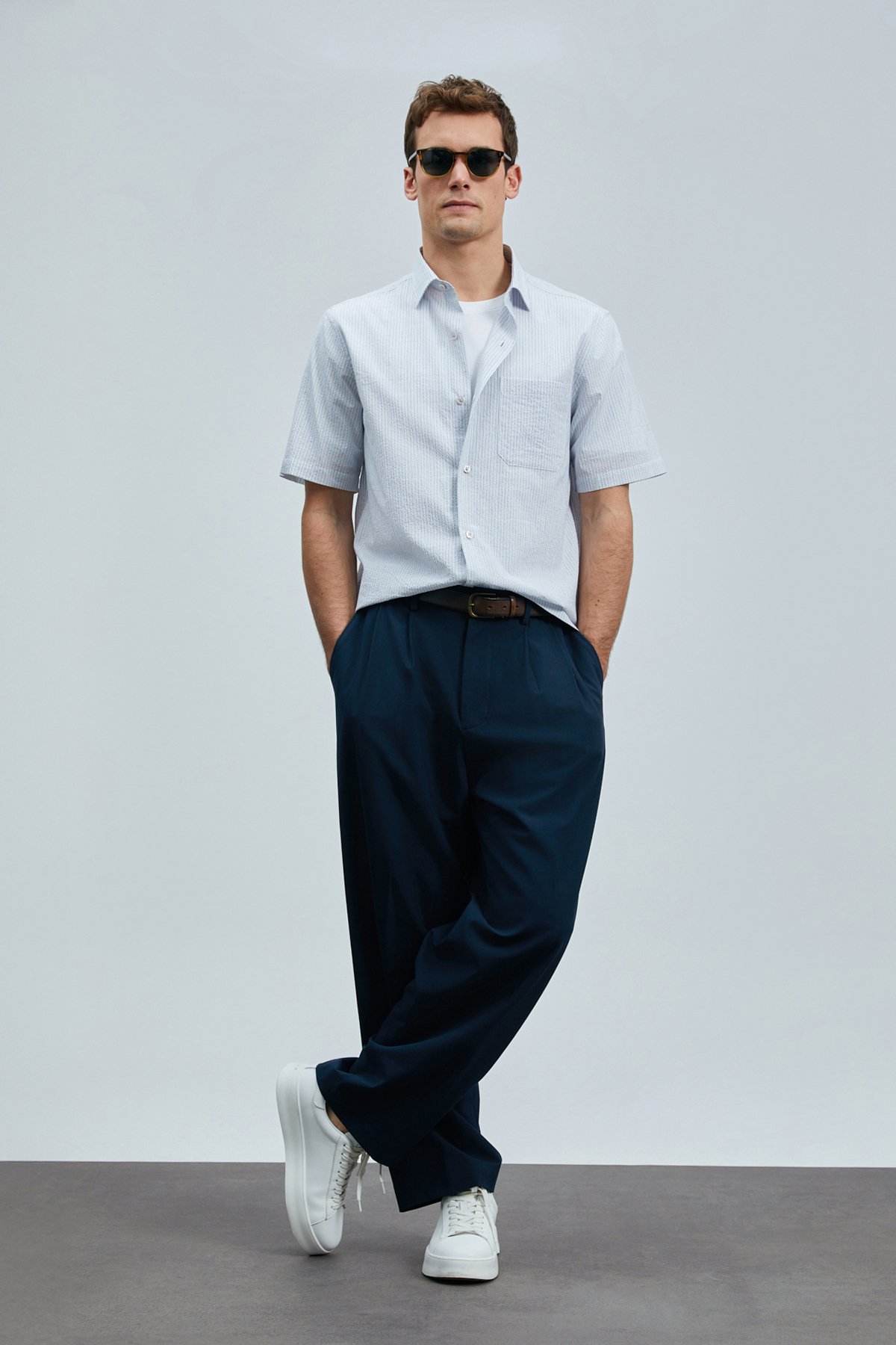 Kamer Herren-Basic-Hemd Regular Fit Marineblau - LUFIAN (1)