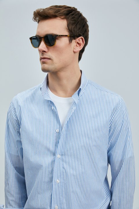 Charles Herren-Basic-Hemd Regular Fit Blue - LUFIAN