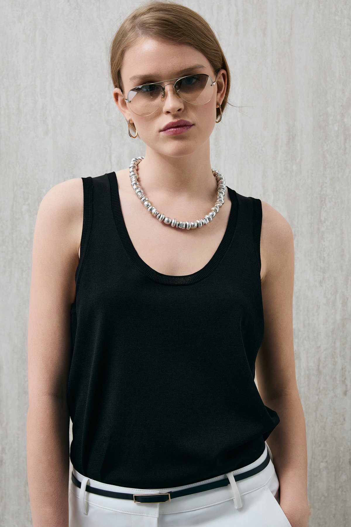 Clara Damen-Strickwaren-Unterhemd Schwarz - LUFIAN (1)