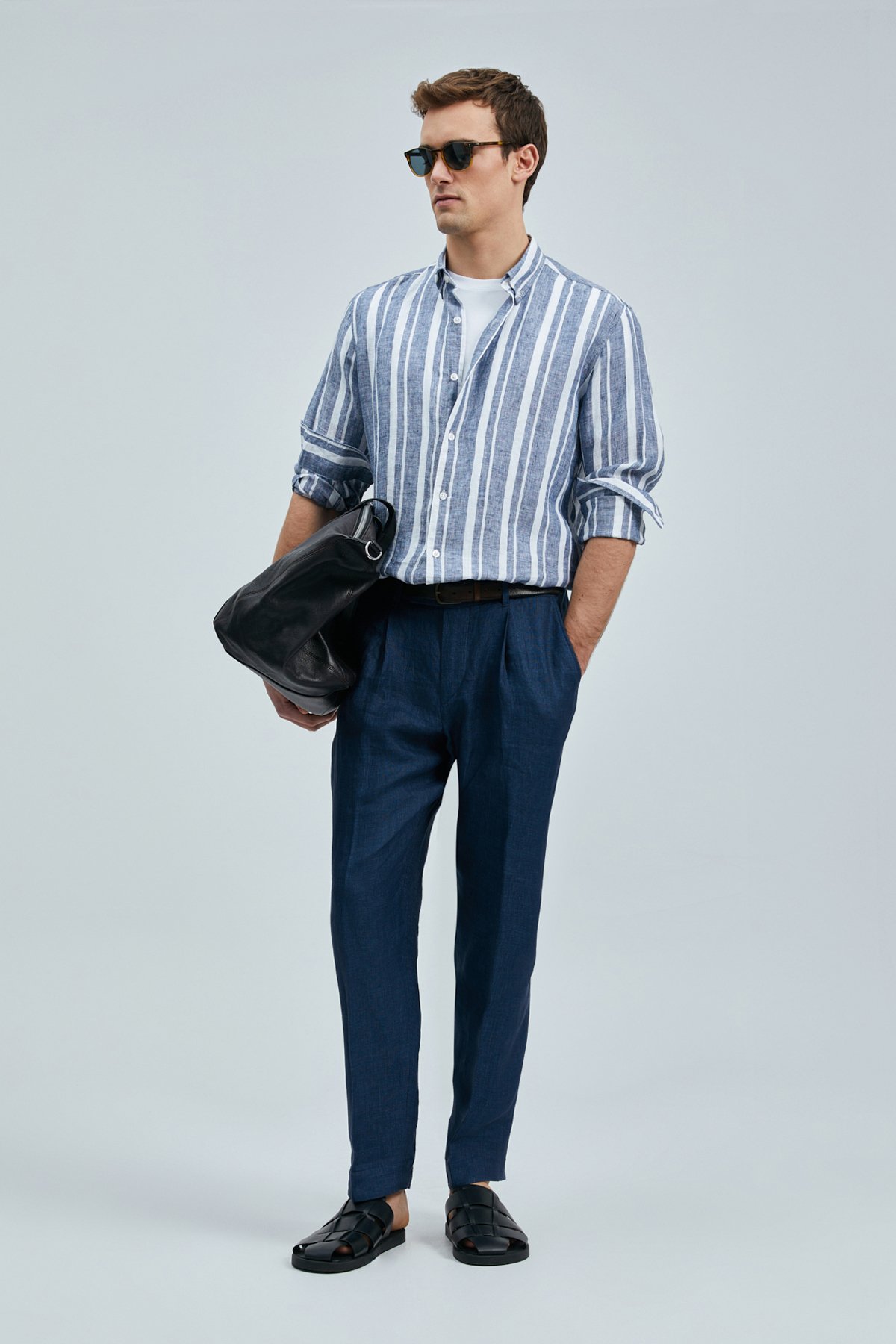 Conroy Herren-Leinenhemd Regular Fit Marineblau - LUFIAN