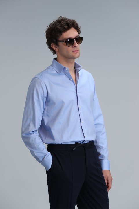 Danıel Herren-Basic-Hemd Regular Fit Blue - LUFIAN