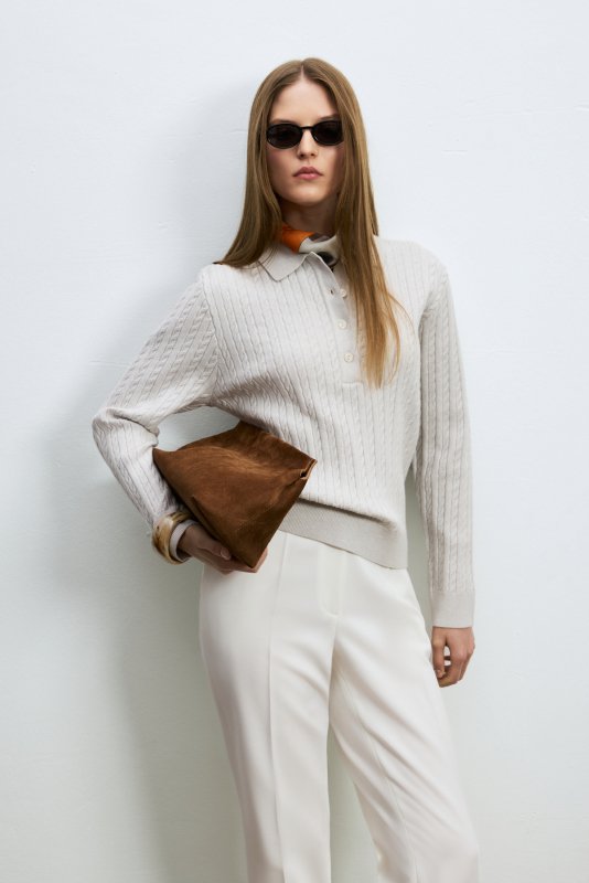 Darla Strickpullover aus Wollmischung mit Polokragen Stein