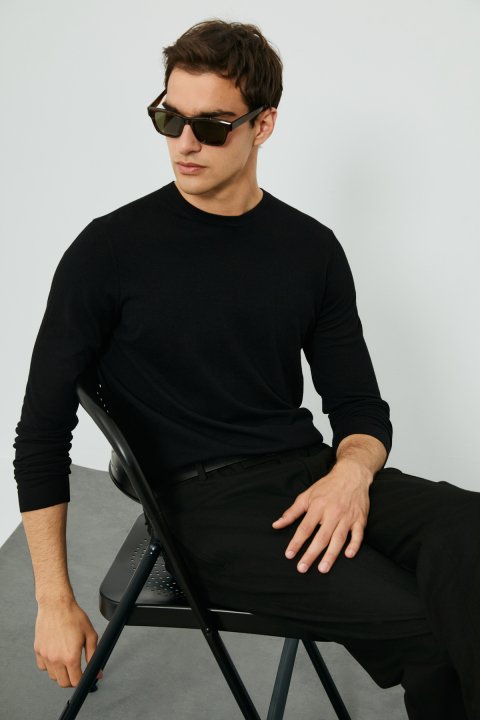 Dean Rundhals-Strickpullover aus Wollmischung Schwarz - Lufian