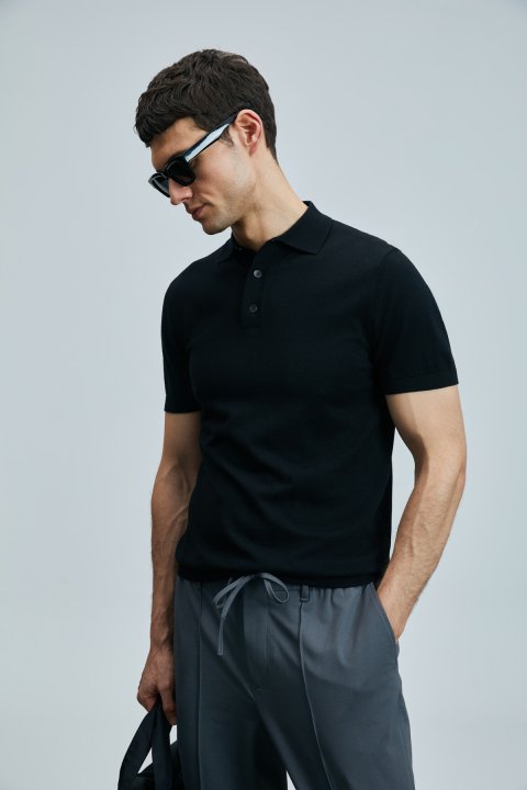 Derek Herren Seiden-Blend-Pullover Schwarz - LUFIAN