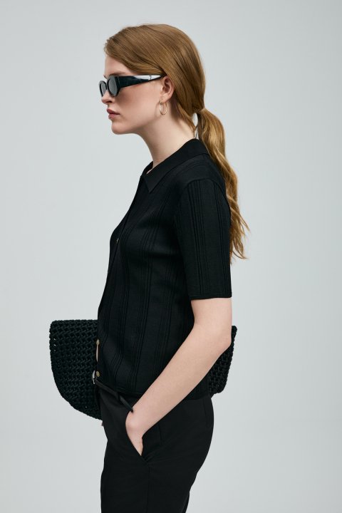 Dına Damen-Strickshirt Schwarz - LUFIAN