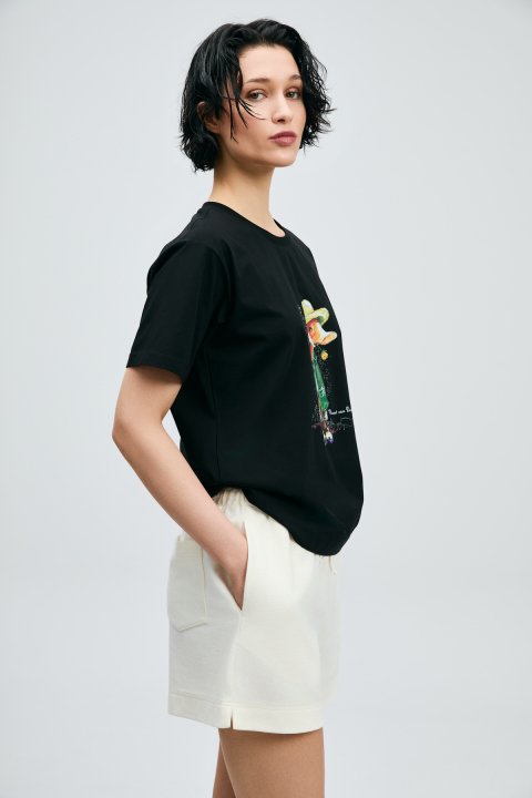 Fame Damen-T-Shirt Schwarz - LUFIAN (1)