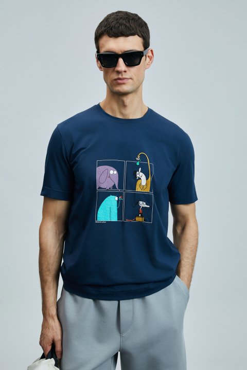 Funky Modernes Grafik-T-Shirt in Marineblau - LUFIAN