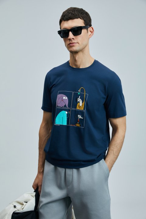 Funky Modernes Grafik-T-Shirt in Marineblau - LUFIAN