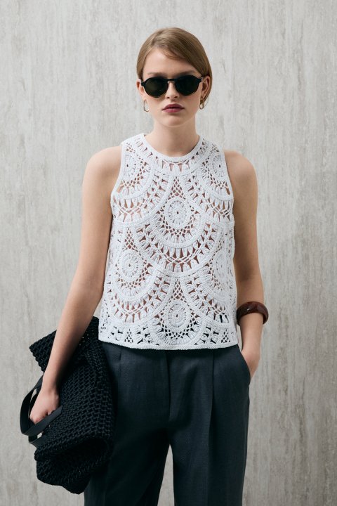 Grade Damen-Strickunterhemd in Off-White - LUFIAN