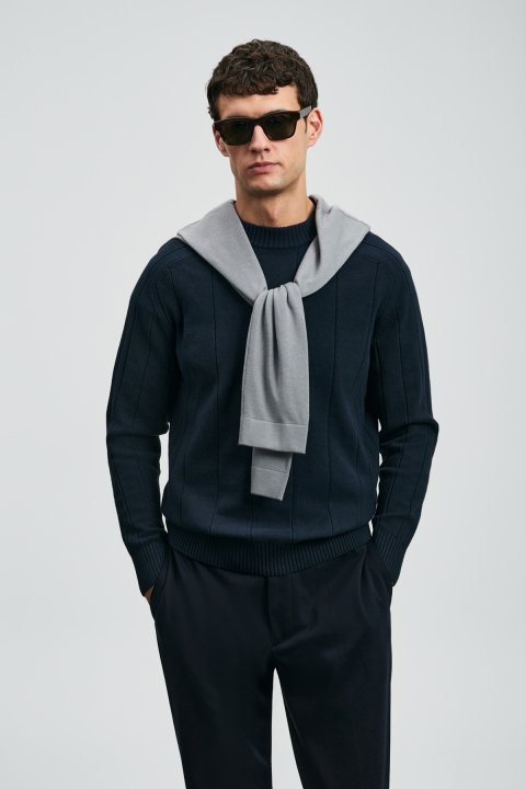 Grand Herrenpullover Marineblau - LUFIAN
