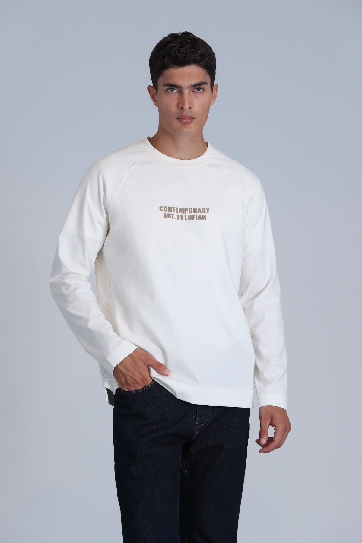 Holly Herren-Langarm-T-Shirt in Off-White - LUFIAN
