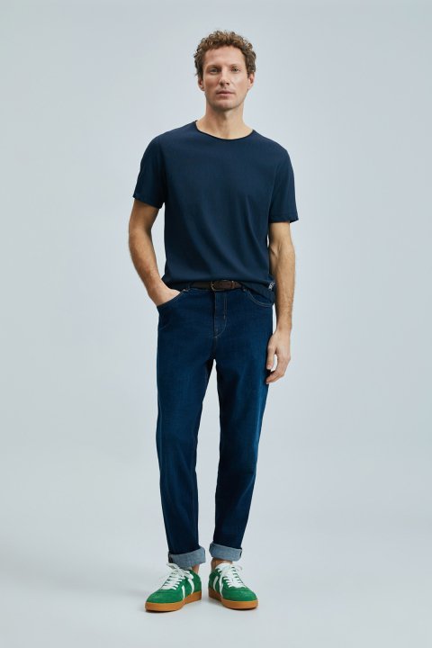 Junya Herren-Basic-T-Shirt Marineblau - LUFIAN