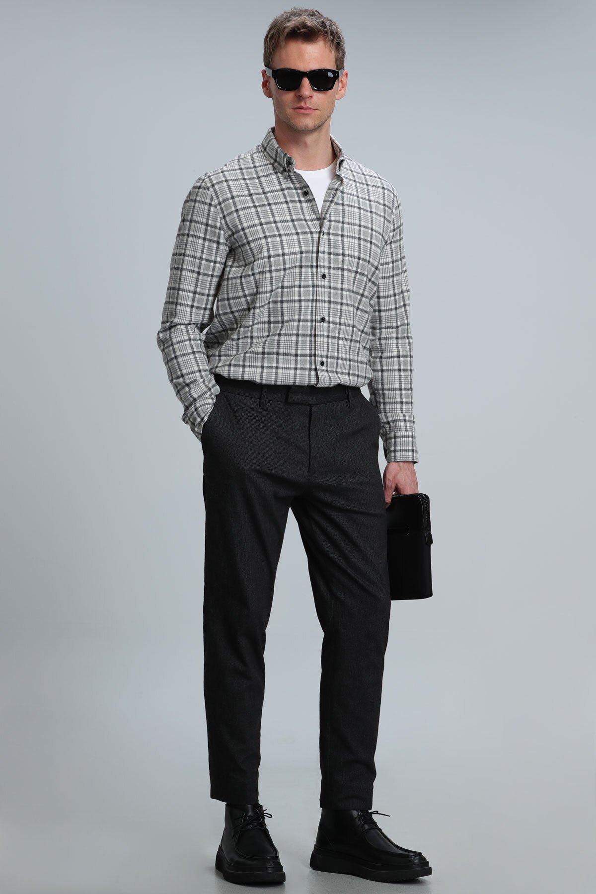 Lamira Herren Basic Shirt Comfort Slim Fit Grau - LUFIAN