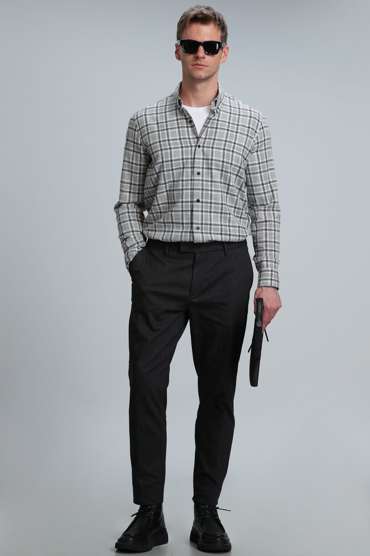 Lamira Herren Basic Shirt Comfort Slim Fit Grau - LUFIAN
