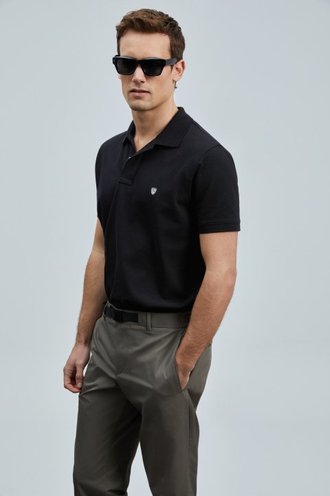 Laon Schickes Herren-Polo-T-Shirt Schwarz - LUFIAN