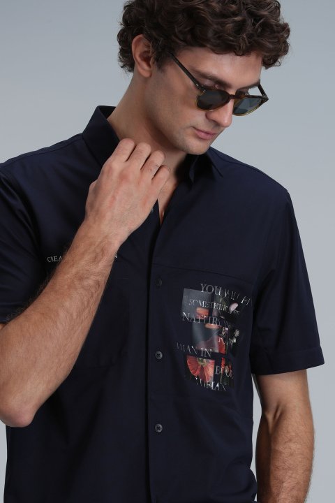 Look Herren-Basic-Hemd Regular Fit Marineblau - LUFIAN