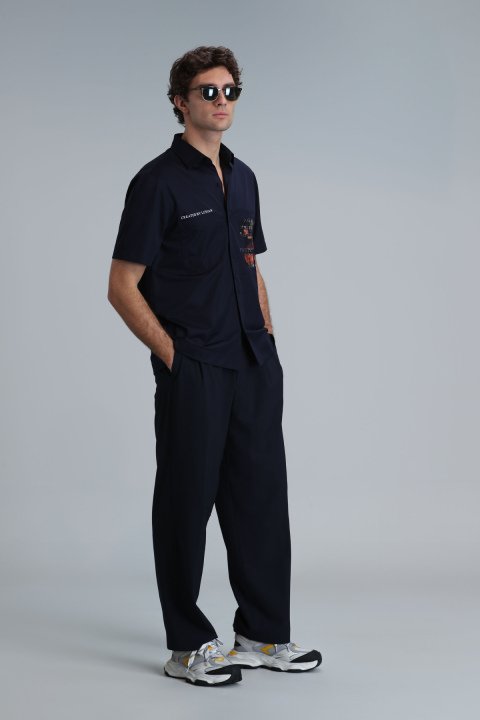 Look Herren-Basic-Hemd Regular Fit Marineblau - LUFIAN