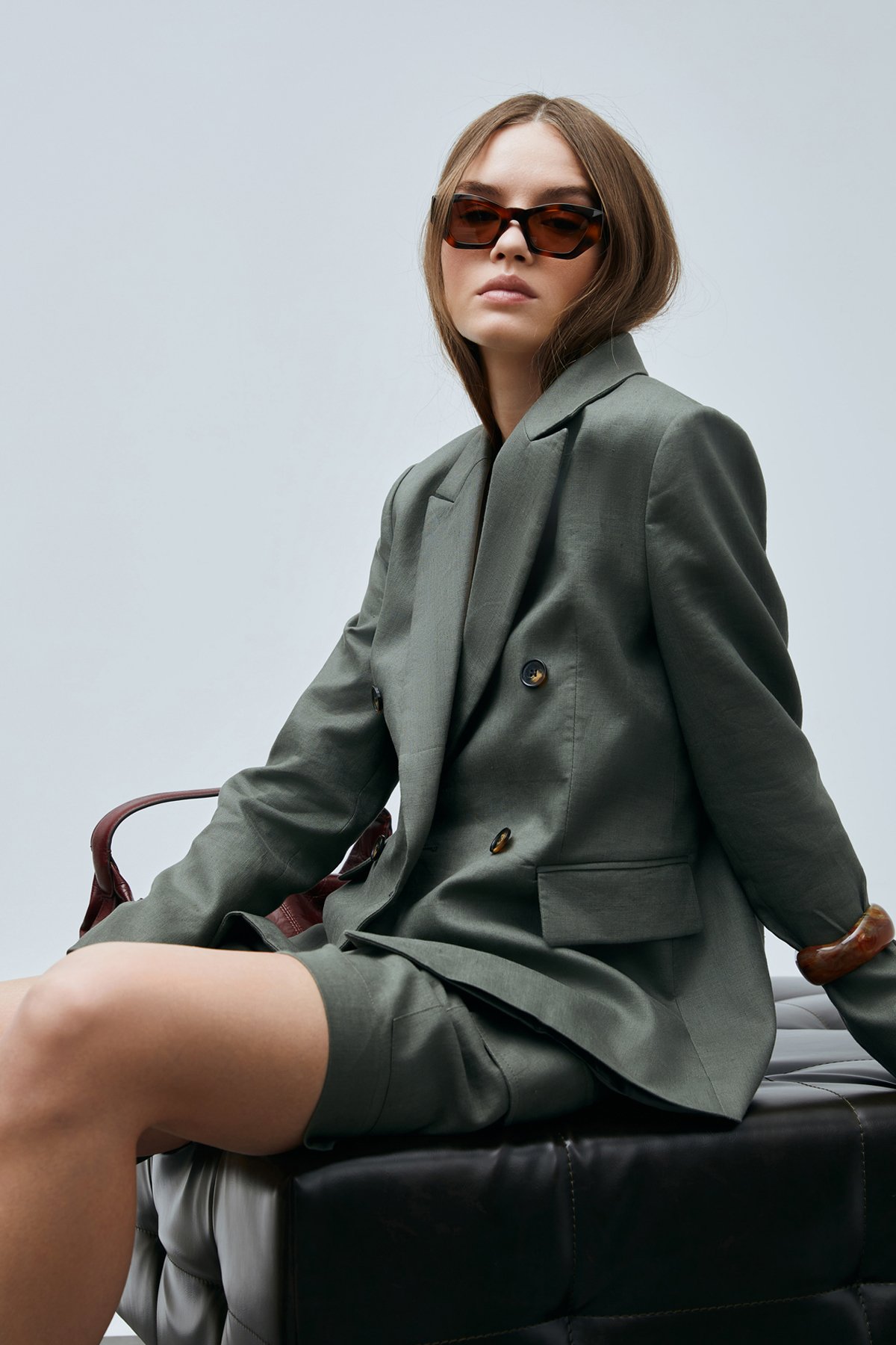 Mıreler Damen-Leinenjacke Khaki - LUFIAN