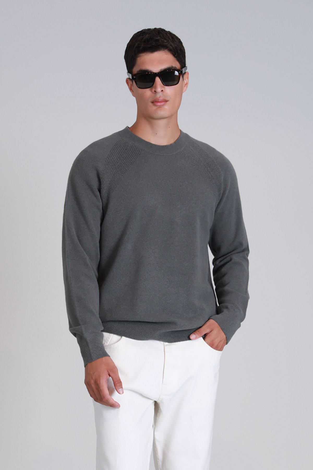 Moon Herrenpullover Smoke Green - LUFIAN