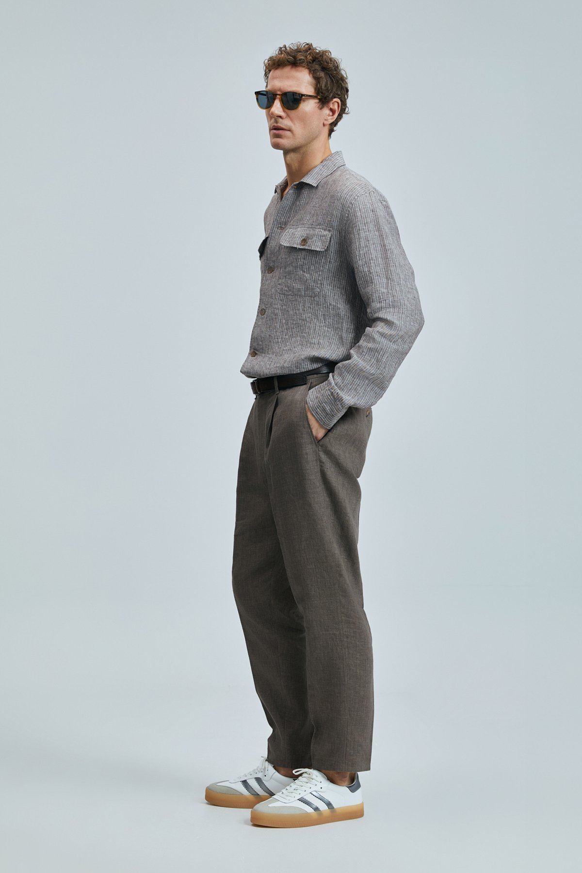 Never Herren-Leinenhemd Regular Fit Braun - LUFIAN (1)
