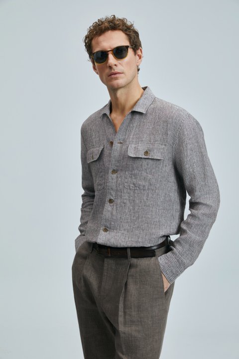 Never Herren-Leinenhemd Regular Fit Braun - LUFIAN